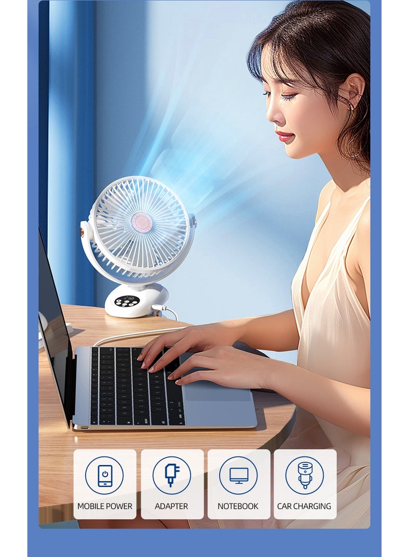 مقطع محمول على مروحة ، مروحة جدول دوران الهواء القابلة لإعادة الشحن تشغل مروحة USB ، مروحة مكتب صغيرة مع 5 سرعات ، مشبك قوي للتحكم عن بعد توفير الطاقة وموقت ، مروحة شخصية 360 درجة تدور للمكتب المنزلي في السكن والعربة (F2 الأبيض) - Image 3