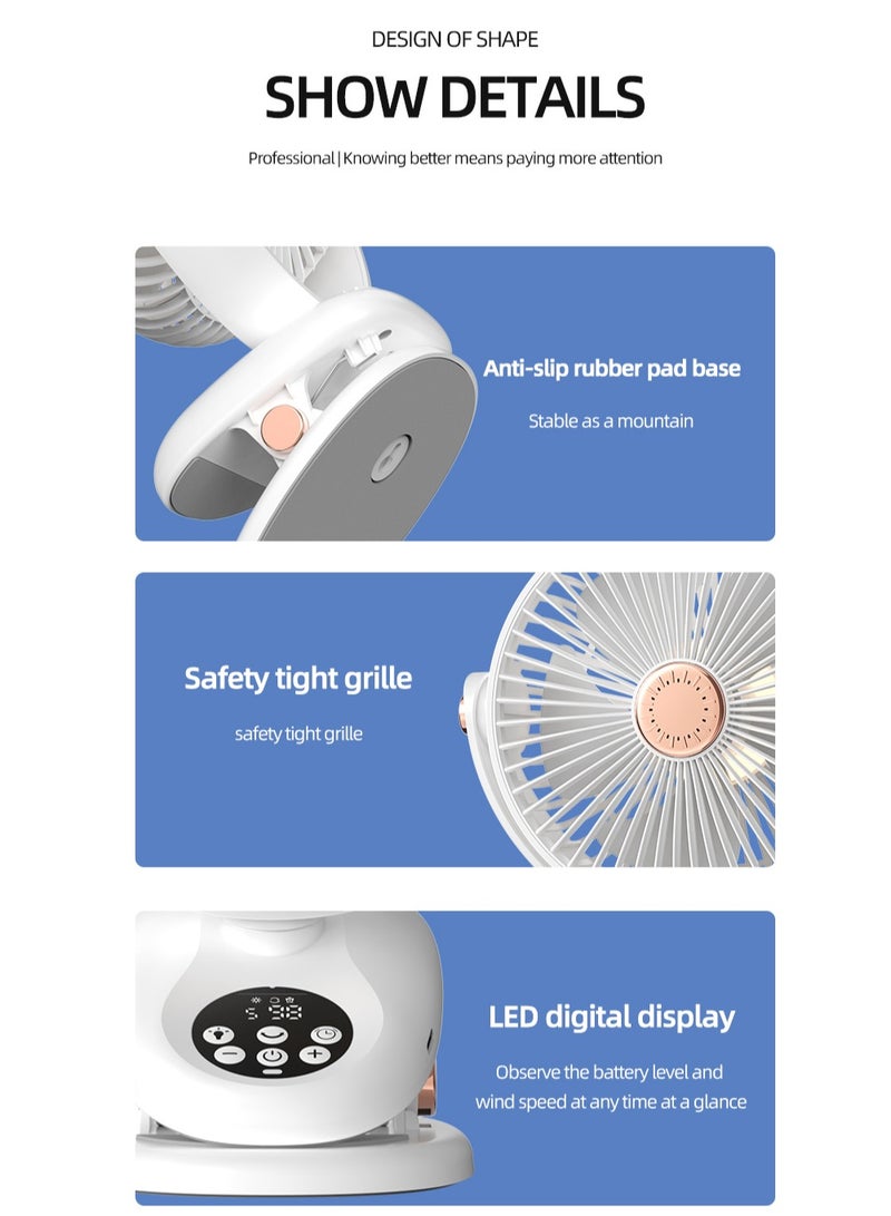 مقطع محمول على مروحة ، مروحة جدول دوران الهواء القابلة لإعادة الشحن تشغل مروحة USB ، مروحة مكتب صغيرة مع 5 سرعات ، مشبك قوي للتحكم عن بعد توفير الطاقة وموقت ، مروحة شخصية 360 درجة تدور للمكتب المنزلي في السكن والعربة (F2 الأبيض) - Image 4