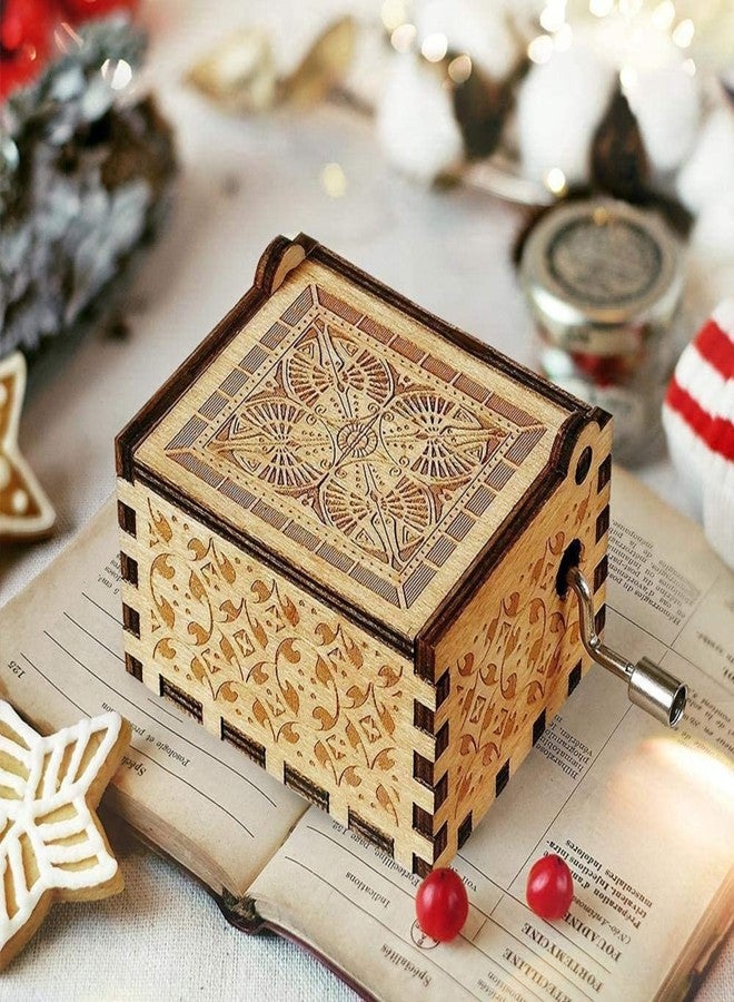 CaajuWooden HP Music Box,Hand Crank Classic Antique Carved Wood Musical Boxes Birthday for Kids Children (HP Brown Music Box) - Image 4
