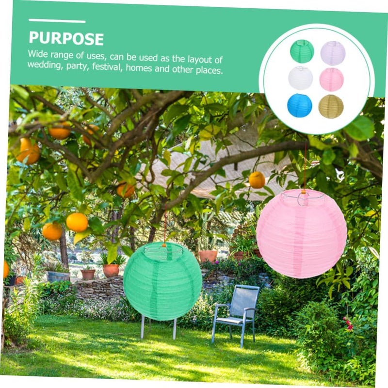 6Pcs Round Paper Lanterns For Wedding Party Decoration White 10 Inch - Image 5