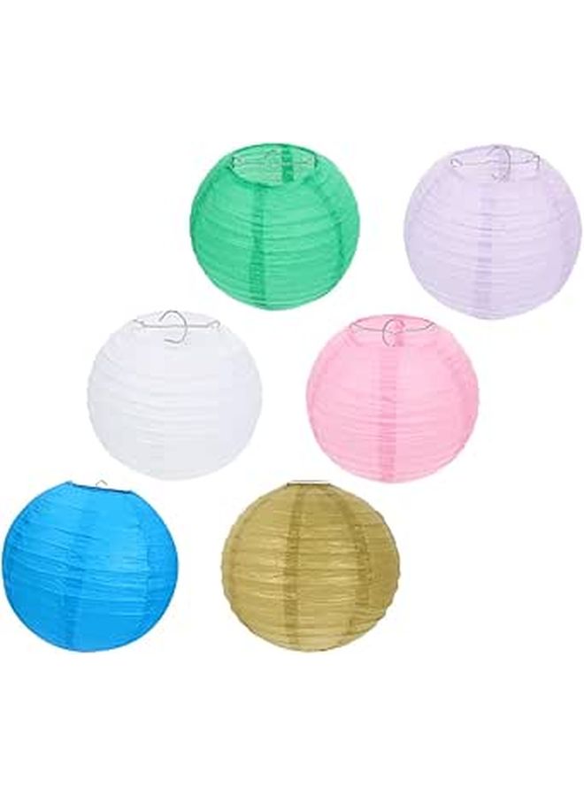 6Pcs Round Paper Lanterns For Wedding Party Decoration White 10 Inch - Image 1