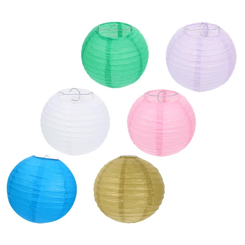 6Pcs Round Paper Lanterns For Wedding Party Decoration White 10 Inch - Image 2