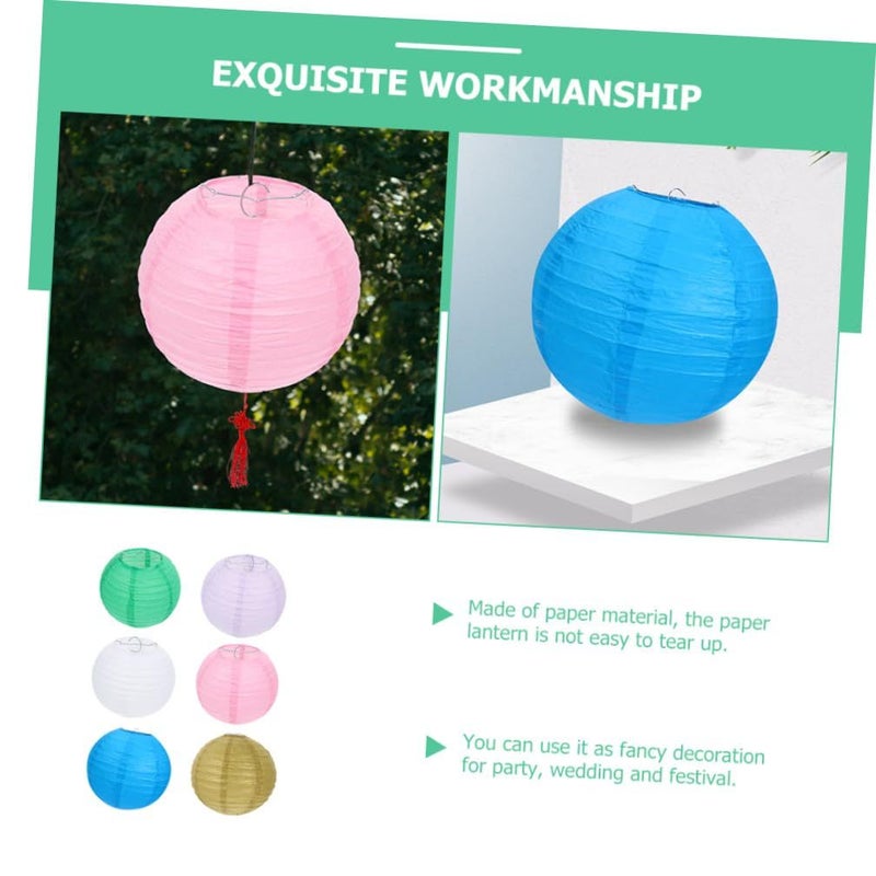 6Pcs Round Paper Lanterns For Wedding Party Decoration White 10 Inch - Image 4