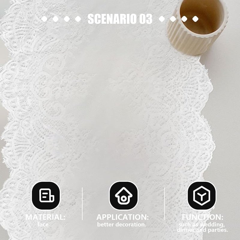 White Lace Table Runner Vintage Romantic Tablecloth Wedding Home Dining Decor - Image 4