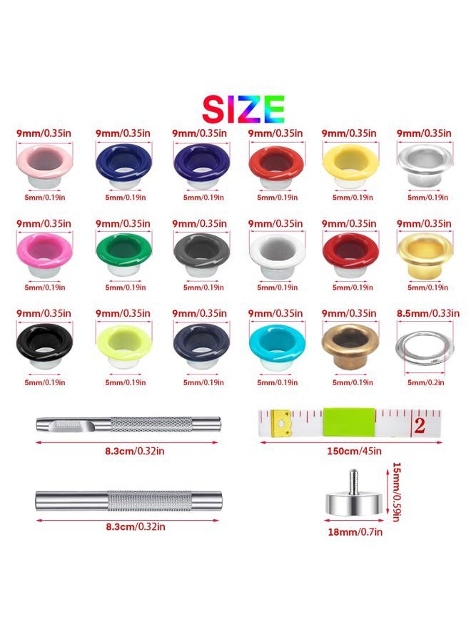 Meifuly Metal Eyelets Grommets, 680Pcs 17 Colors 3/16 inch Metal Grommets Kit, Multi-Color Eyelets Set with Installation Tool, Measuring Tape and Storage Box for DIY Shoes Belt Clothes Crafts Bag - Image 3