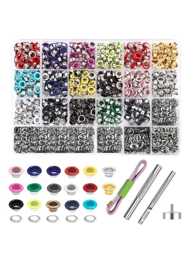 Meifuly Metal Eyelets Grommets, 680Pcs 17 Colors 3/16 inch Metal Grommets Kit, Multi-Color Eyelets Set with Installation Tool, Measuring Tape and Storage Box for DIY Shoes Belt Clothes Crafts Bag - Image 1