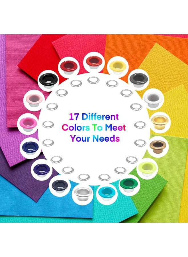 Meifuly Metal Eyelets Grommets, 680Pcs 17 Colors 3/16 inch Metal Grommets Kit, Multi-Color Eyelets Set with Installation Tool, Measuring Tape and Storage Box for DIY Shoes Belt Clothes Crafts Bag - Image 4