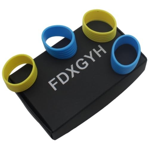 FDXGYH 4 قطع قبضة مضرب التنس حزام مطاطي مع حلقة غير قابلة للانزلاق لامتصاص الرطوبة في مكانها [2 قطعة صفراء + 2 قطعة زرقاء] - Image 4
