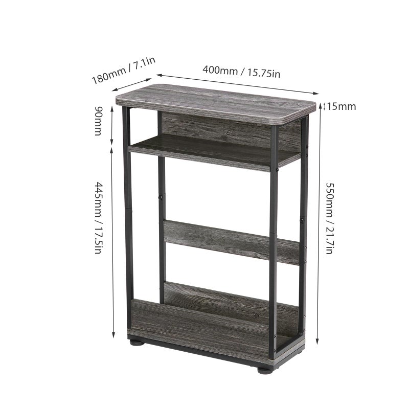 YEAKOO Narrow Side Table,3-Tier Slim End Table with Storage Shelf,Modern Sofa Table Thin Side Table for Narrow and Small Spaces, Skinny Bedside Table Small Nightstand with Magazine Rack Space Saving/Grey - Image 5