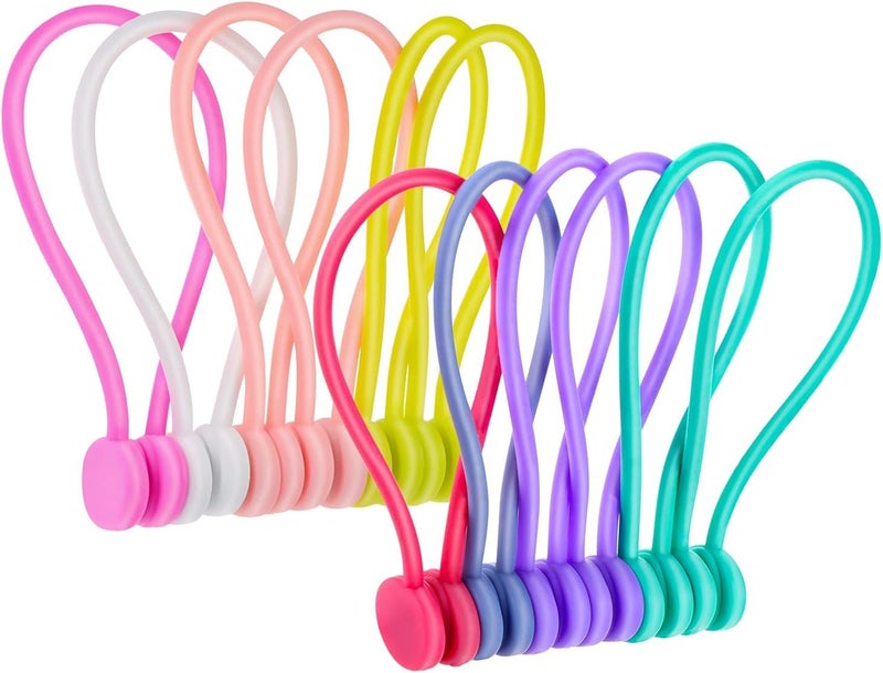 FGSAEOR Magnetic Cords Organizers, FGSAEOR Reusable Silicone Twist Cable Ties for Bundling and Organizing, Holding Stuff, Book Markers, Fridge Magnets, Cable Manager Keeper Wrap Straps Clips (12 Pack) - Image 1