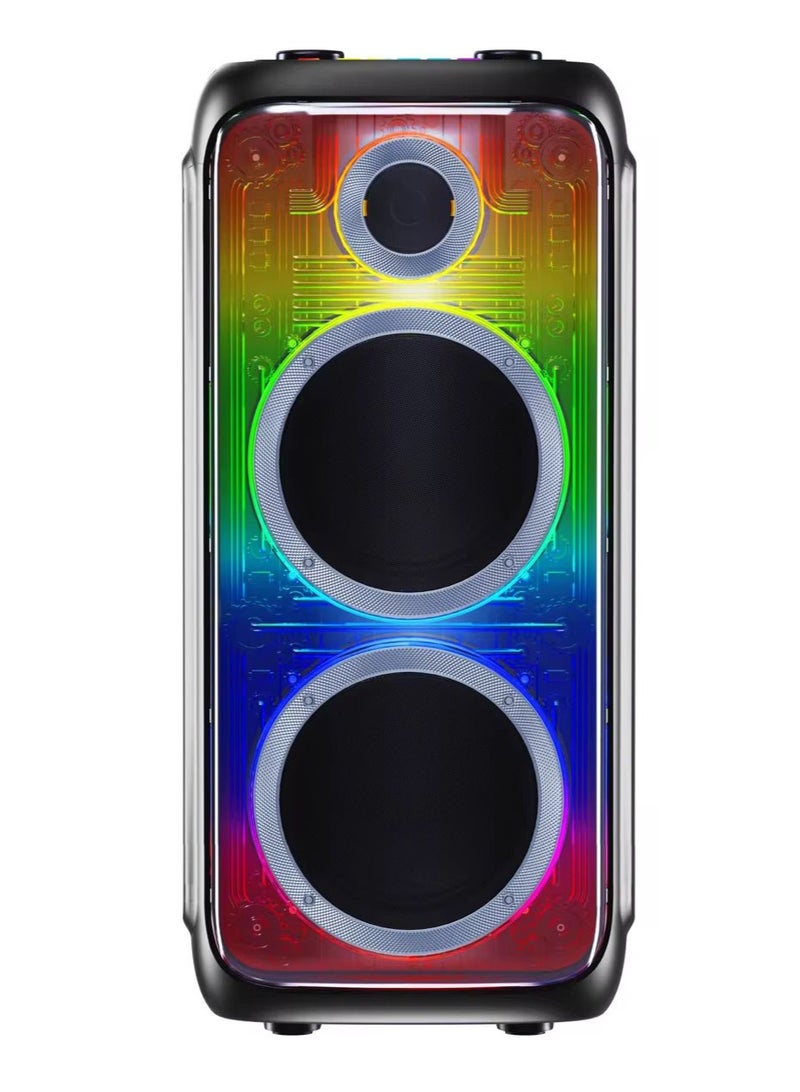 Large Karaoke Party Speaker with Dual 10-Inch Woofer, Bluetooth, LED Lights & Wireless Microphone – Powerful Bass Party Box - Image 4