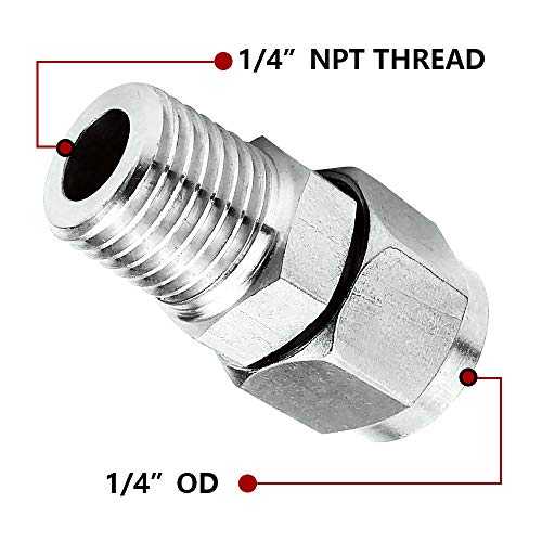 Beduan 304 Stainless Steel Compression Fitting Ferrule 14 Tube OD x 14 NPT Male Straight Adapter Connect with Double Ferrules - Image 3