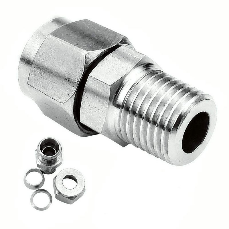 Beduan 304 Stainless Steel Compression Fitting Ferrule 14 Tube OD x 14 NPT Male Straight Adapter Connect with Double Ferrules - Image 2