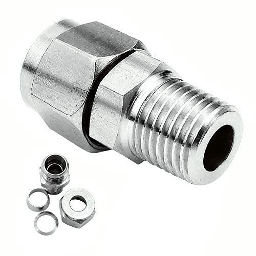 Beduan 304 Stainless Steel Compression Fitting Ferrule 14 Tube OD x 14 NPT Male Straight Adapter Connect with Double Ferrules - Image 1