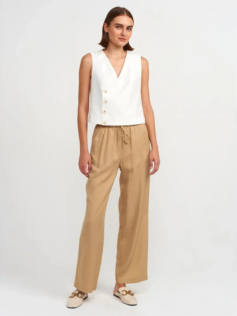 ديلفين Dilvin Women's Wide-leg Tencel Trousers With Drawstring Waist
