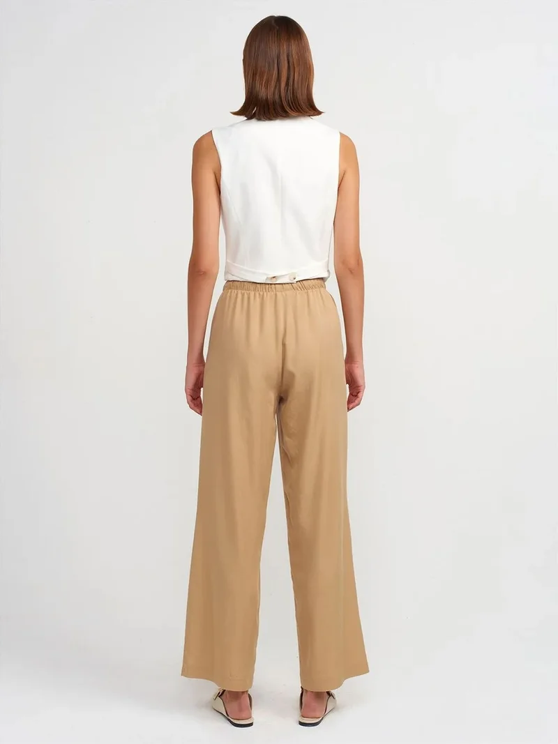 ديلفين Dilvin Women's Wide-leg Tencel Trousers With Drawstring Waist