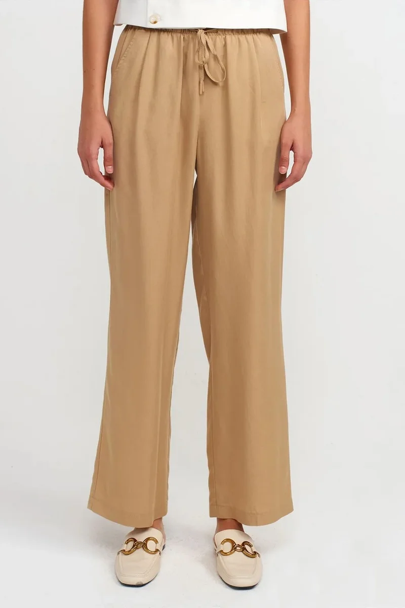 Dilvin Camel Brown DILVIN Women's Wide-leg Tencel Trousers With Drawstring Waist for Women | Best Price UAE