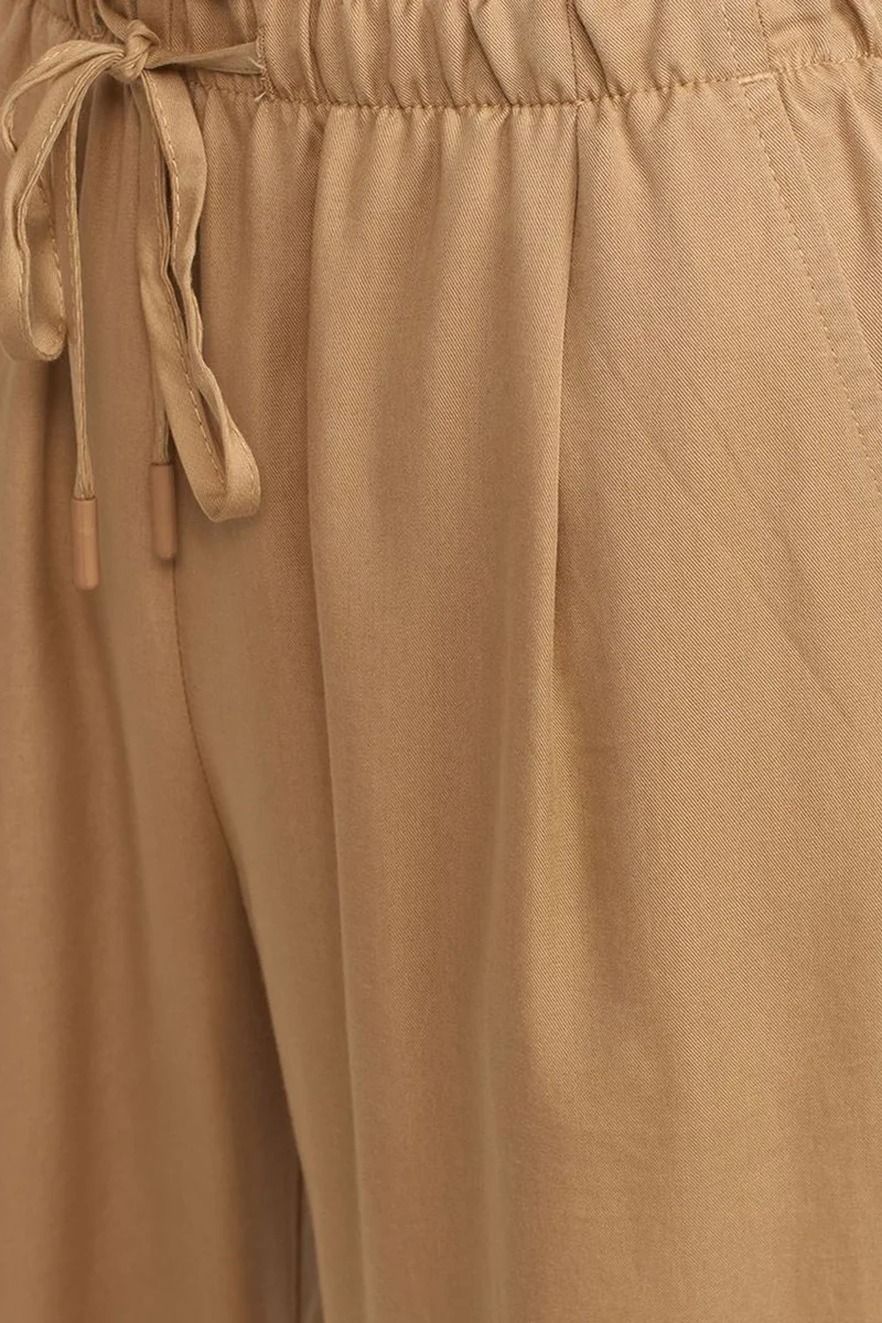 Dilvin Camel Brown DILVIN Women's Wide-leg Tencel Trousers With Drawstring Waist for Women | Best Price UAE