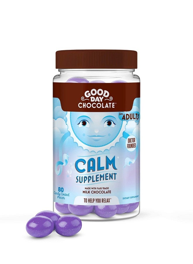 Good Day Chocolate Natural Calming Supplement for Adults, Blend of Camomile, Theanine, Magnesium, Fair Trade and Non-GMO Chocolate, 80 Pieces - Image 1