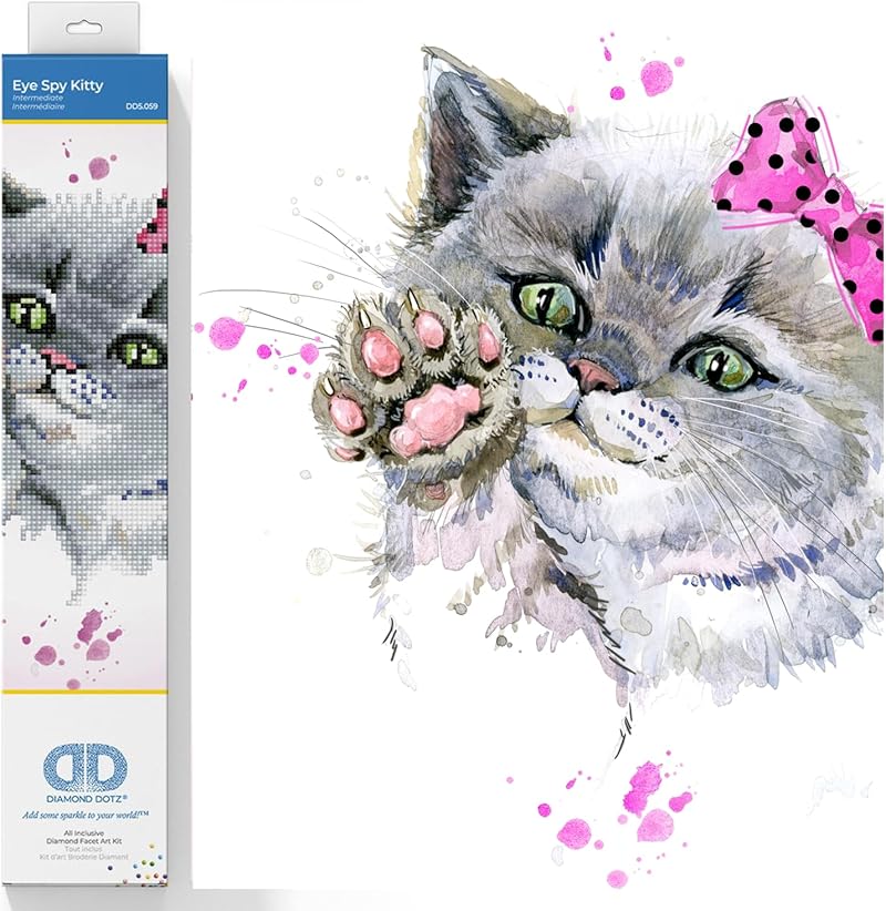 DIAMOND DOTZ Painting, Beginner Kit, Eye Spy Kitty, 32 x 32cm