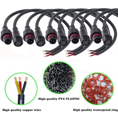 QOFOWIN 2 Wire Waterproof Connector, 2Pin Male Female Plug LED Connector,with 16AWG IP68 20CM Extension Cable for Car, Boat,Truck,Indoor/Outdoor LED Strip Lights(2Pin 5Pairs) - Image 4