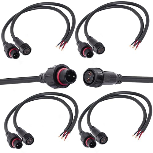QOFOWIN 2 Wire Waterproof Connector, 2Pin Male Female Plug LED Connector,with 16AWG IP68 20CM Extension Cable for Car, Boat,Truck,Indoor/Outdoor LED Strip Lights(2Pin 5Pairs) - Image 1