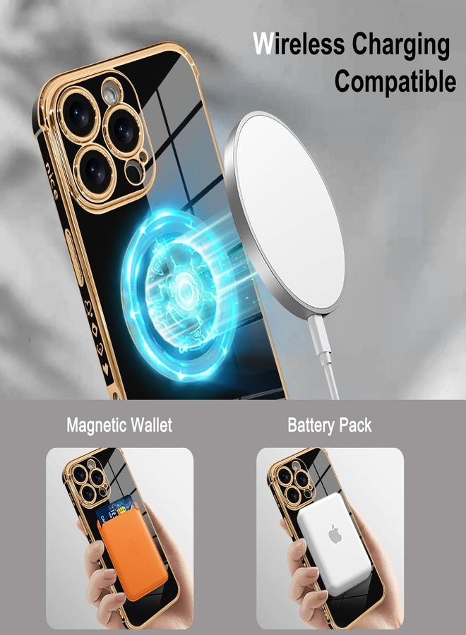 أو أو كيه جراب OOK المغناطيسي للهاتف iPhone 16 Pro Max [متوافق مع MagSafe] غطاء هاتف ناعم من مادة TPU على شكل قلب مع واقي شاشة، مقاوم للصدمات، جراب نحيف مع حزام وحزام تعليق للنساء - أسود - Image 3