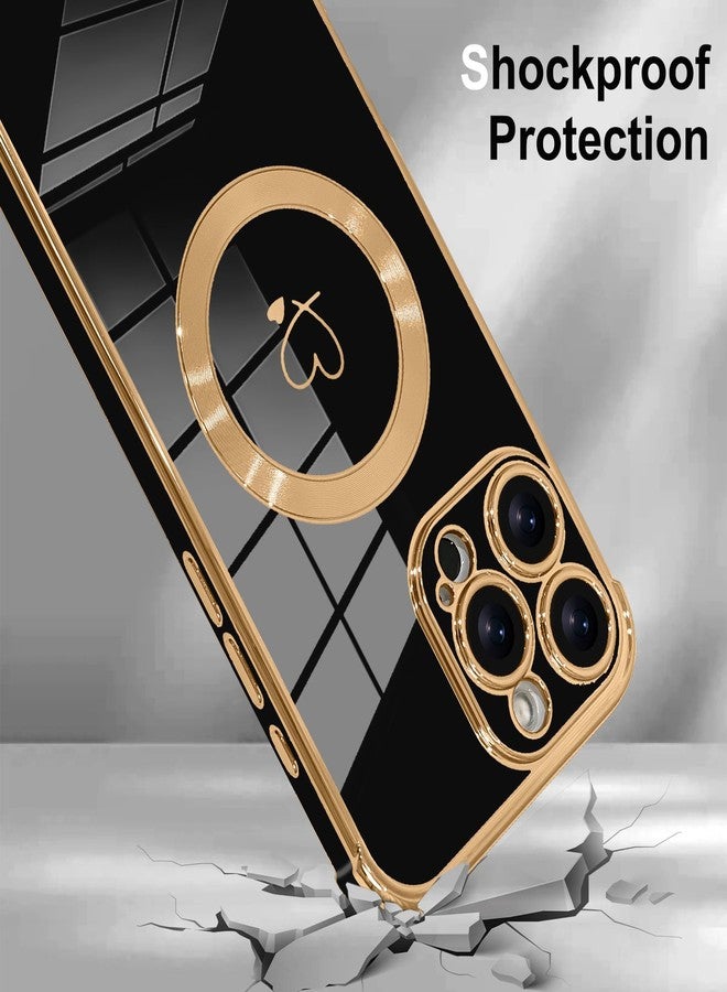 أو أو كيه جراب OOK المغناطيسي للهاتف iPhone 16 Pro Max [متوافق مع MagSafe] غطاء هاتف ناعم من مادة TPU على شكل قلب مع واقي شاشة، مقاوم للصدمات، جراب نحيف مع حزام وحزام تعليق للنساء - أسود - Image 4