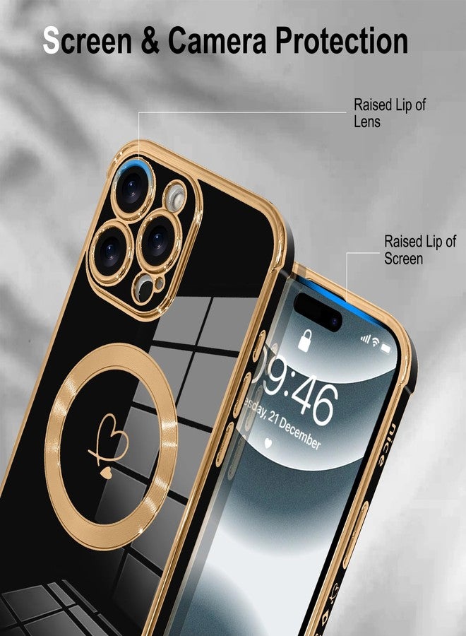 أو أو كيه جراب OOK المغناطيسي للهاتف iPhone 16 Pro Max [متوافق مع MagSafe] غطاء هاتف ناعم من مادة TPU على شكل قلب مع واقي شاشة، مقاوم للصدمات، جراب نحيف مع حزام وحزام تعليق للنساء - أسود - Image 2