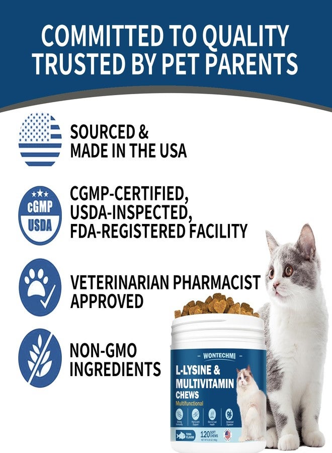 وونتيكمي مكمل غذائي للقطط من WONTECHMI يحتوي على L-Lysine، فيتامينات للقطط لعلاج العطس وسيلان الأنف ونزلات البرد ودعم المناعة ووظائف العين وصحة الجهاز التنفسي، مكافآت طبيعية للقطط تحتوي على الليسين (120 قطعة للمضغ، بنكهة التونة) - Image 3