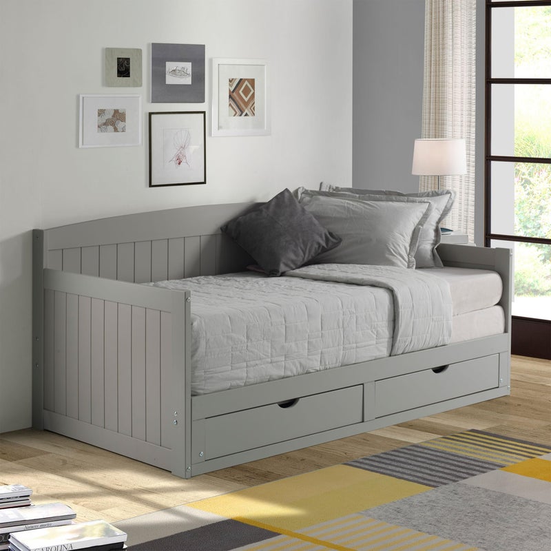 Alaterre Furniture Alaterre Furniture Harmony Wood Daybed Single Dove Gray 2 PullOut Drawers 440 lbs Weight Capacity Brazilian Pine Construction Veneers Childrens Furniture Trundle King Size Bed for BoysGirls 