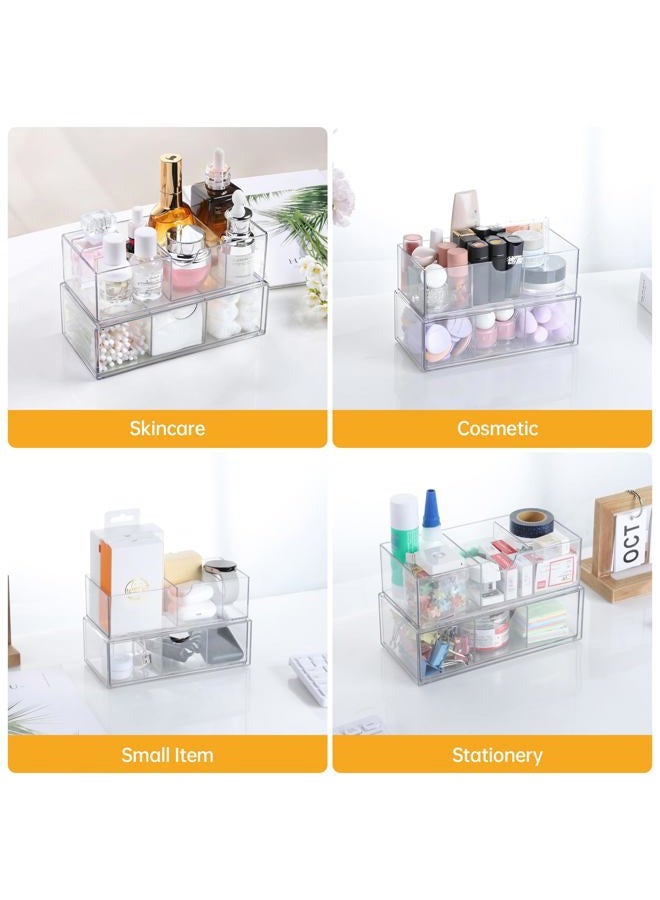 PAVSTINE Medicine Cabinet Organizer 2 Pack, Stackable Storage Drawers with Removable Divider, Make Up Organizer for Bathroom Mirror Cabinets, Vanity, Closet, Countertop - Clear - Image 5