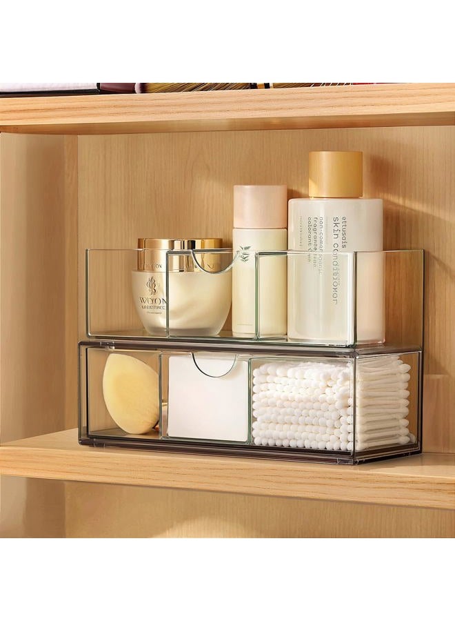 PAVSTINE Medicine Cabinet Organizer 2 Pack, Stackable Storage Drawers with Removable Divider, Make Up Organizer for Bathroom Mirror Cabinets, Vanity, Closet, Countertop - Clear - Image 1