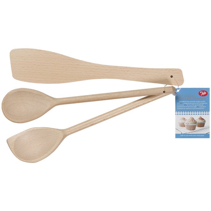 SET OF 3 WOODEN COOKING UTENSILS FSC BEECH WOODEN SPATULAS FOR COOKING SPOON SCRAPER SPOON HEAT RESISTANT EASY TO USE EASY TO CLEAN BAKEWARE ACCESSORIES SET OF 3
