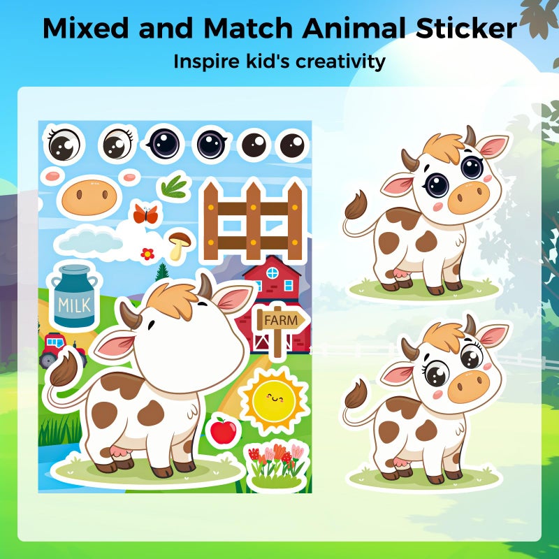Fyguard 36 Sheets Farm Animal Stickers, Make Your Own Faces Stickers for Kids, Mixed and Match Animal Sticker for Farm Decorations Animals Party Classroom Craft DIY Projects, 9 Designs - Image 5