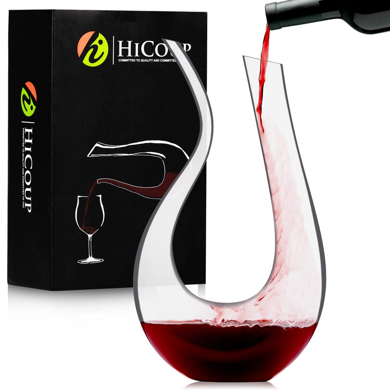 HiCoup Red Wine Decanter with Aerator  750mL Crystal Glass Wine Carafe and Purifier for Home Bar