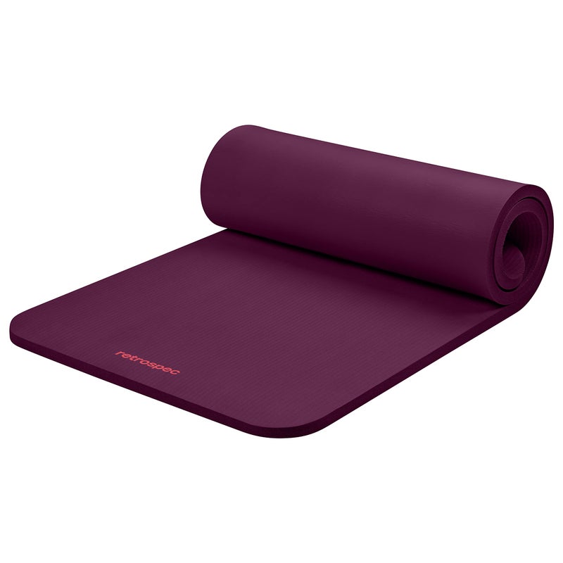 Retrospec Solana Yoga Mat 1" Thick w/Nylon Strap for Men & Women - Non Slip Exercise Mat for Home Yoga, Pilates, Stretching, Floor & Fitness Workouts - Boysenberry - Image 1