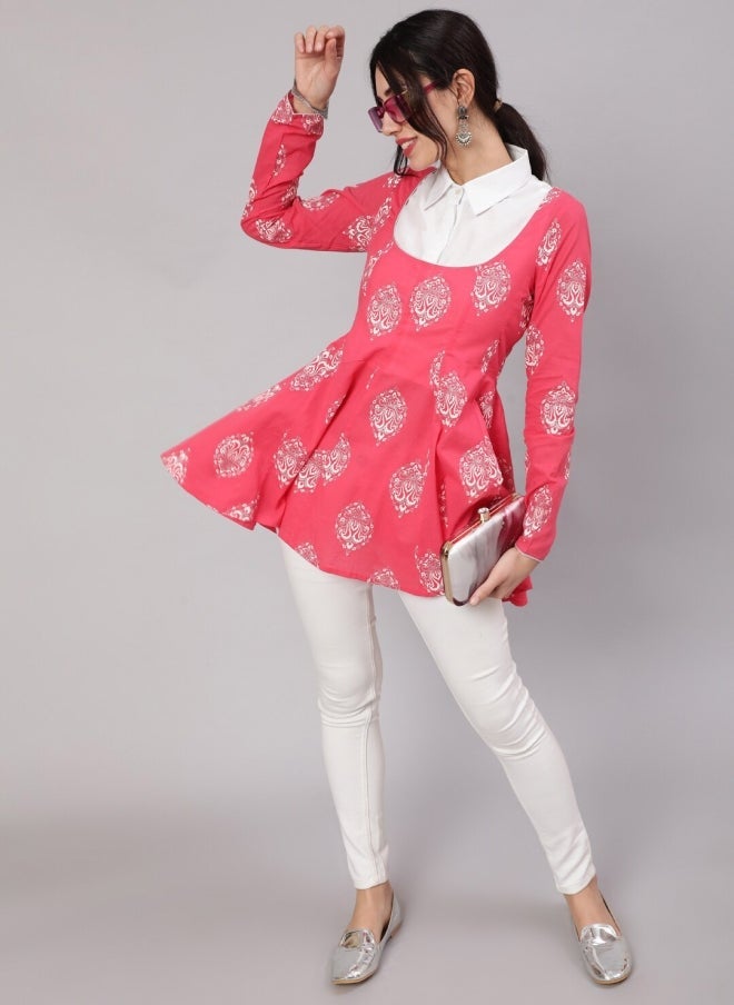 AKS Pink Ethnic Motif Printed Cotton Tunic for Women - Image 5