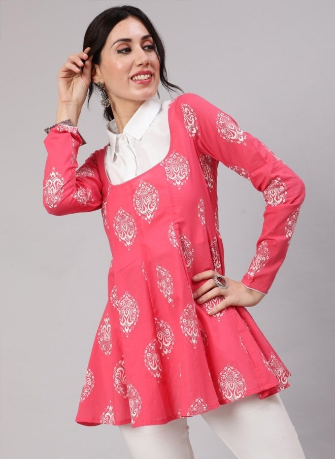 AKS Pink Ethnic Motif Printed Cotton Tunic for Women - Image 3