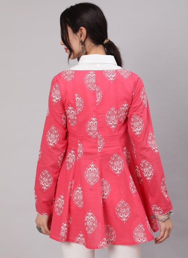 AKS Pink Ethnic Motif Printed Cotton Tunic for Women - Image 4