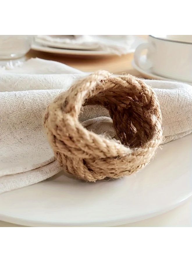 8pcs Hand Woven Jute Flower Napkin Rings Ocean Style Table Decor For Wedding Banquet - Image 4