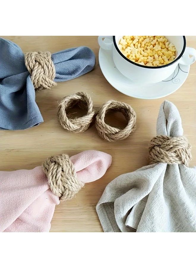8pcs Hand Woven Jute Flower Napkin Rings Ocean Style Table Decor For Wedding Banquet - Image 5