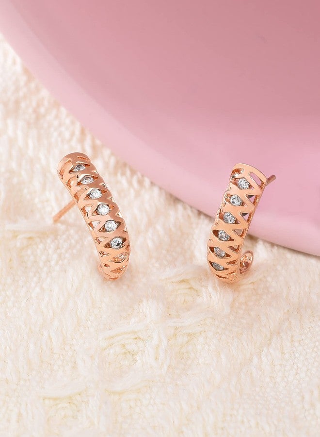 Ami Rose Gold Contemporary Cubic Zirconia Party Bling Brass Studs Earring For Women-ZPFK19399 - Image 2