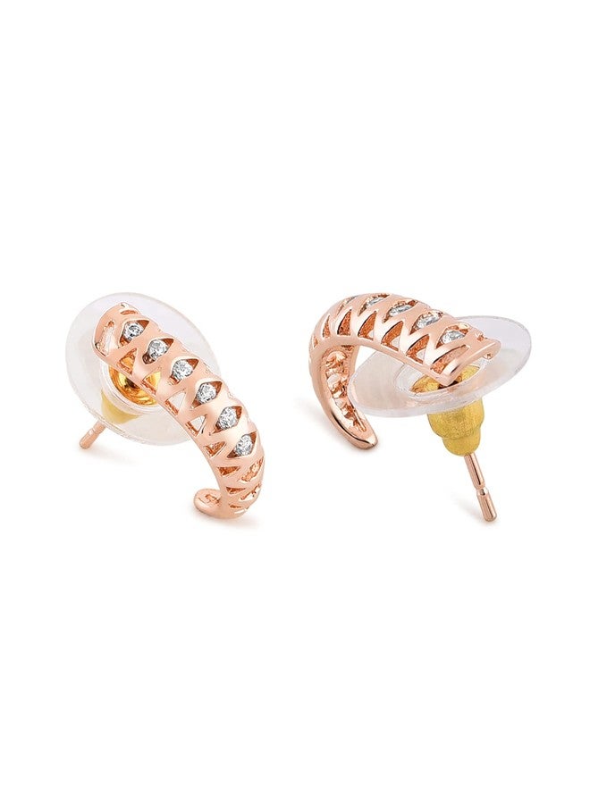 Ami Rose Gold Contemporary Cubic Zirconia Party Bling Brass Studs Earring For Women-ZPFK19399 - Image 5
