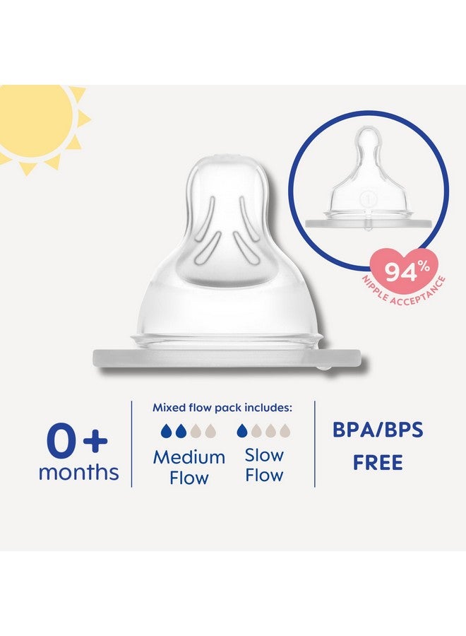 مام مجموعة حلمات زجاجات MAM ذات التدفق المختلط - حلمة تدفق بطيء المستوى 1 وحلمة تدفق متوسط المستوى 2، للمواليد الجدد فما فوق، حلمات سيليكون SkinSoft لزجاجات الأطفال، تناسب جميع زجاجات MAM، عبوة من 4 قطع - Image 1