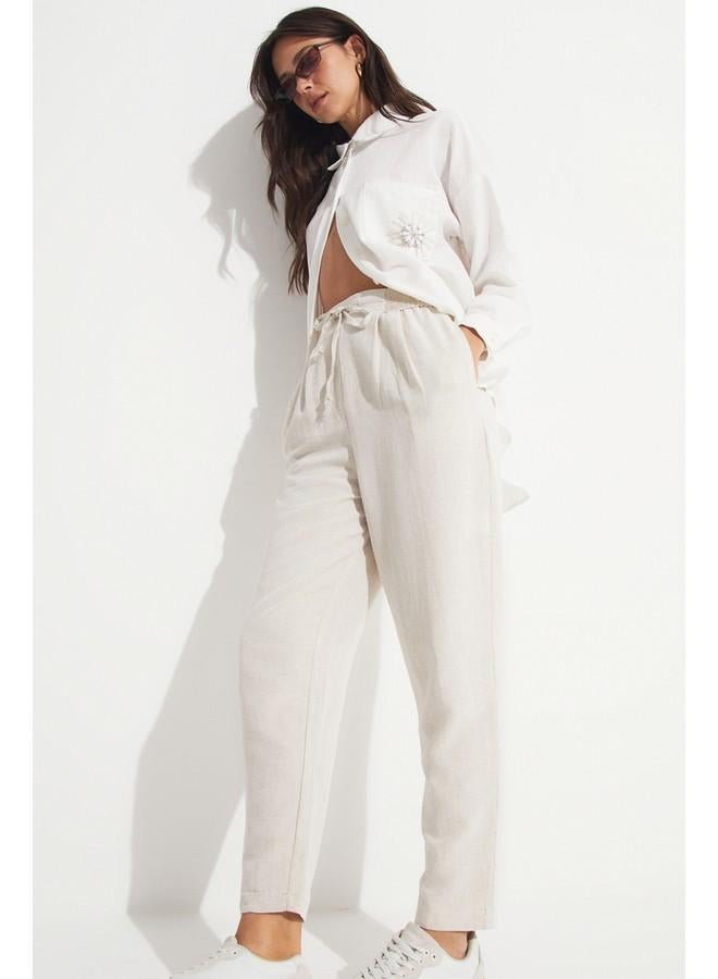 June Elastic Waist Trouser Stone - Image 1