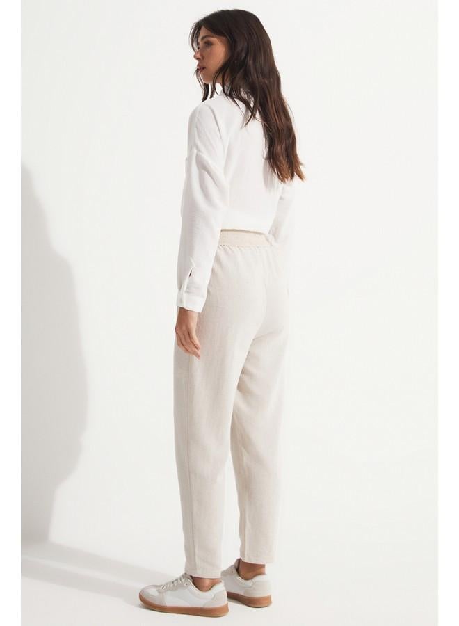 June Elastic Waist Trouser Stone - Image 5