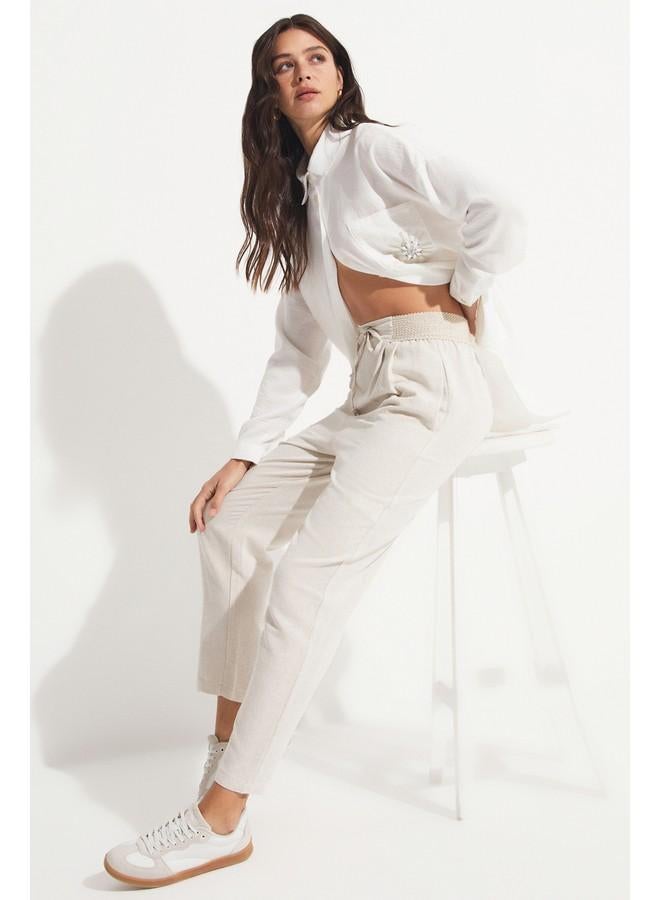 June Elastic Waist Trouser Stone - Image 3