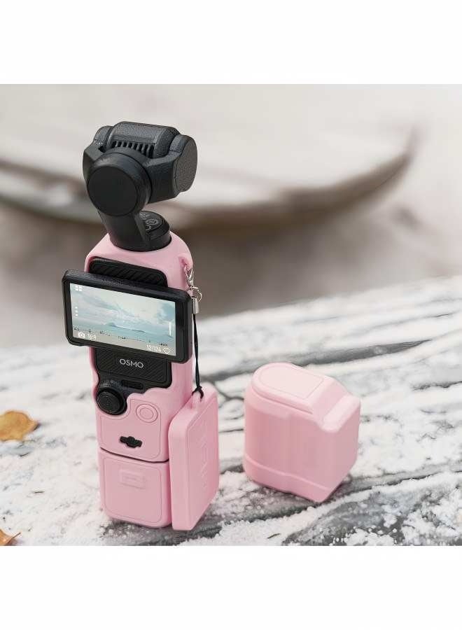 سَهْل تِك مجموعة ملحقات لجهاز DJI OSMO Pocket 3: غطاء سيليكون واقي، زجاج مقوى لحماية الشاشة وغطاء العدسة (زهري) - Image 4