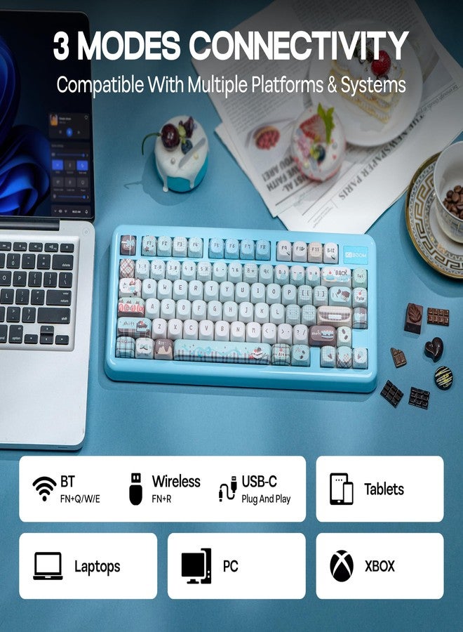 KiiBOOM Phantom81 Lite 75% Gasket Mechanical Keyboard, QMK&VIA Programmable, 3 Modes Wireless Gaming Keyboard, RGB Backlights, ABS Case + UV Tech, Hot-Swappable for Windows/Mac/Linux (Blue) - Image 4